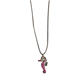 Ekaterini necklace, seahorse, pink Swarovski crystals brown cord and with gold accents
